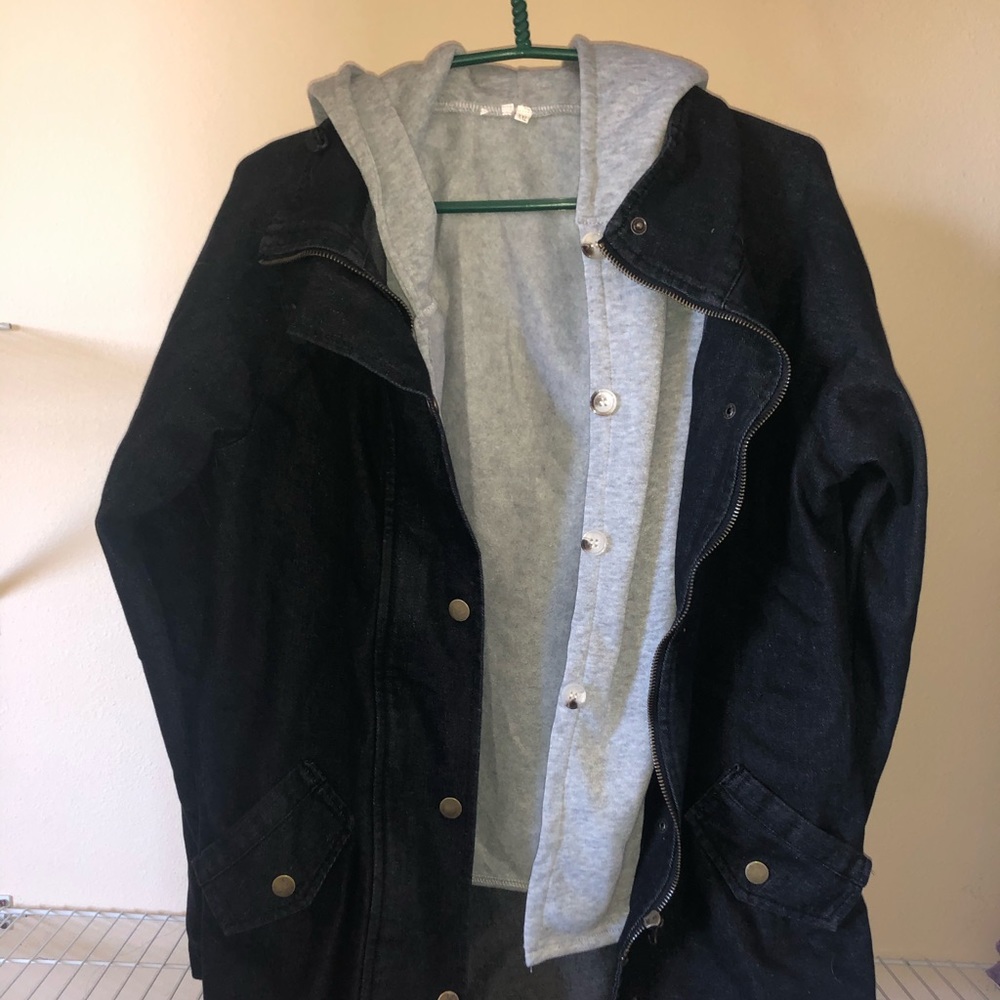 Denim jacket with sweatshirt lining